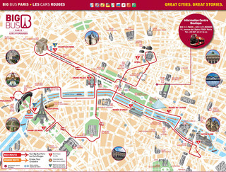 Carte de bus touristique et hop on hop off bus tour des Cars Rouges / Big Bus