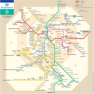 Carte du reseau de train urbain RER de Paris