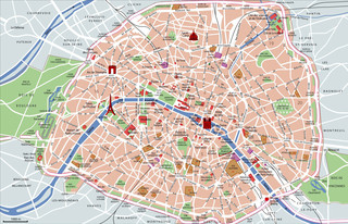 Carte touristique des musées, lieux touristiques, sites touristiques, attractions et monuments de Paris